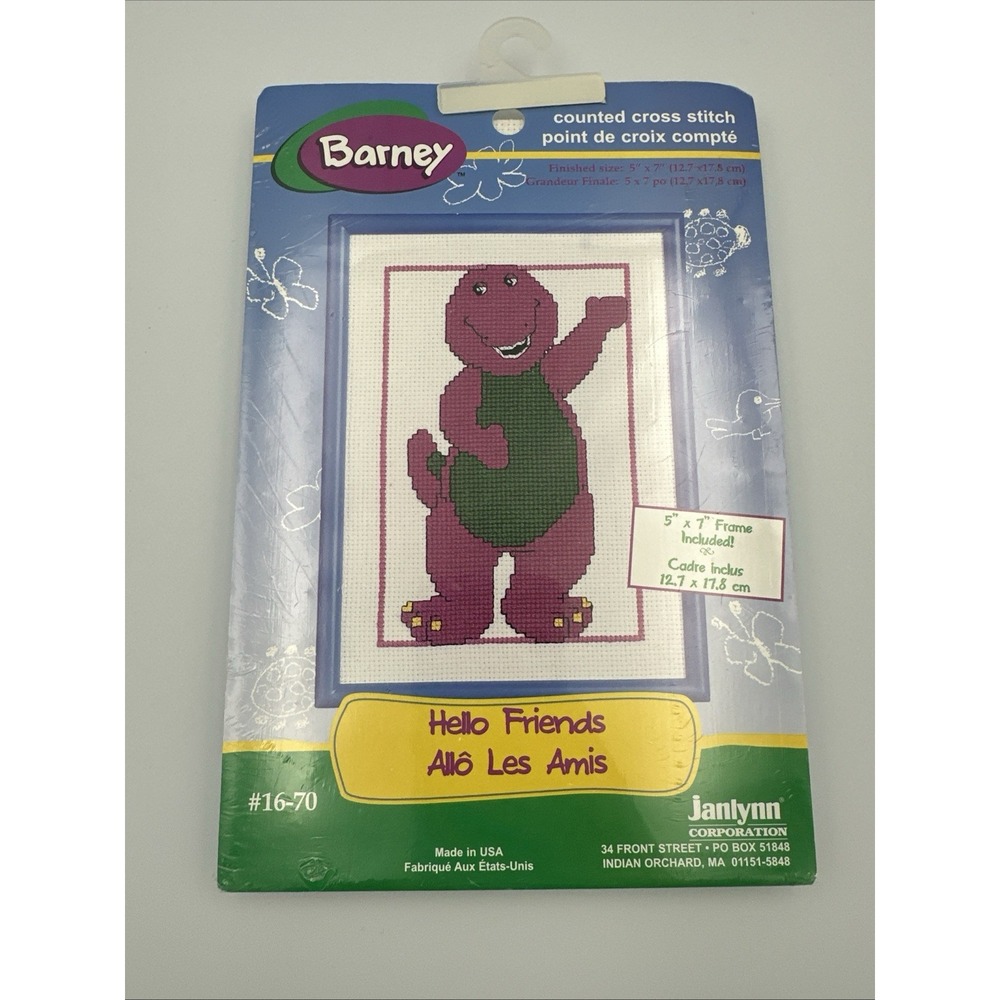 Barney, Hello Friends, Counted Cross Stitch Kit with Frame, Janlynn 16-17/1997